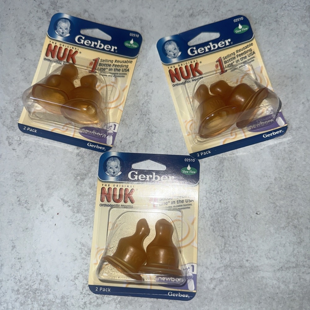 Gerber NUK Orthodontic Sz 1 Newborn Bottle Nipples Slow Flow 3 Packd Of 2